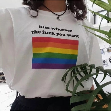 Hahayule Kiss Whoever The F**k You Want LGBT Slogan T-Shirt