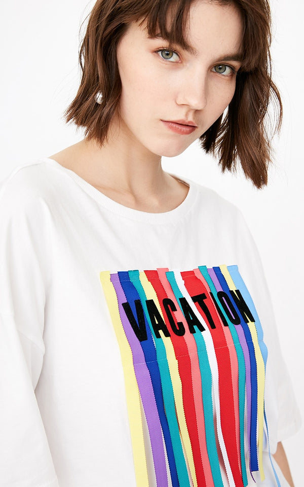 Colored Letter Strip T-shirt