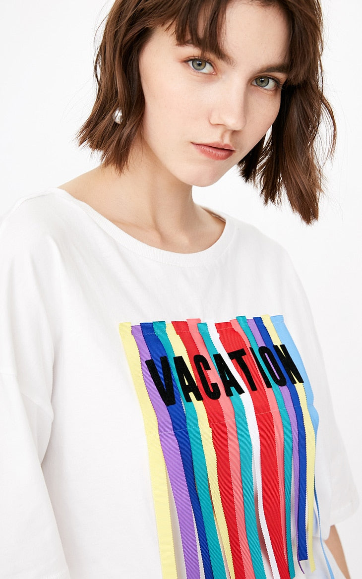 Colored Letter Strip T-shirt