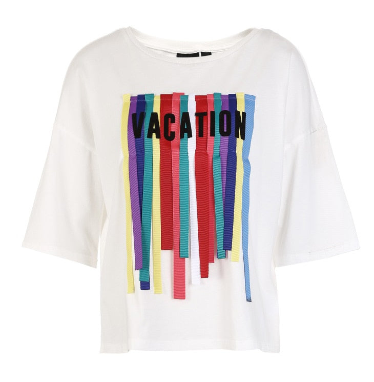 Colored Letter Strip T-shirt